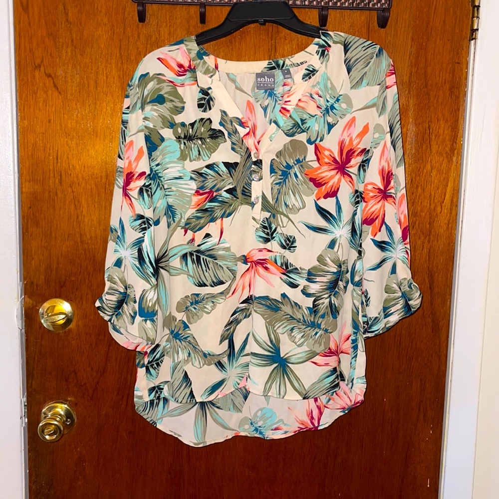 Palm Print 3/4 Sleeve Top